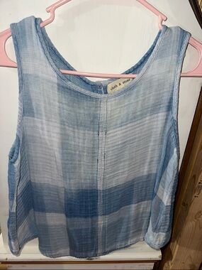 cloth & stone Light Blue Plaid Sleeveless Top